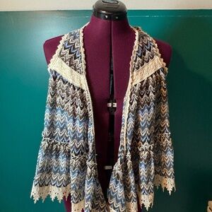 Trusty Zigzag Crochet Bohemian Vest in Blue Brown and Black